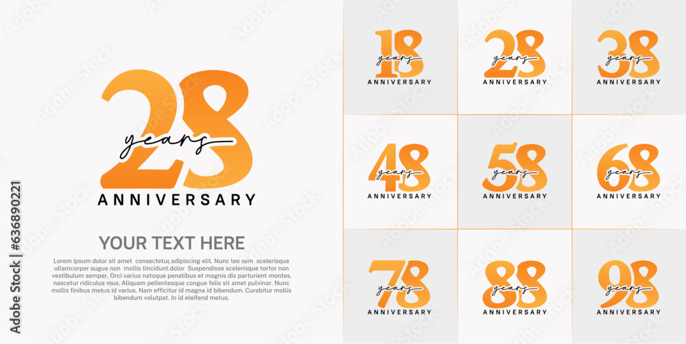 Fototapeta premium set of anniversary logo with orange number and black handwriting text can be use for celebration
