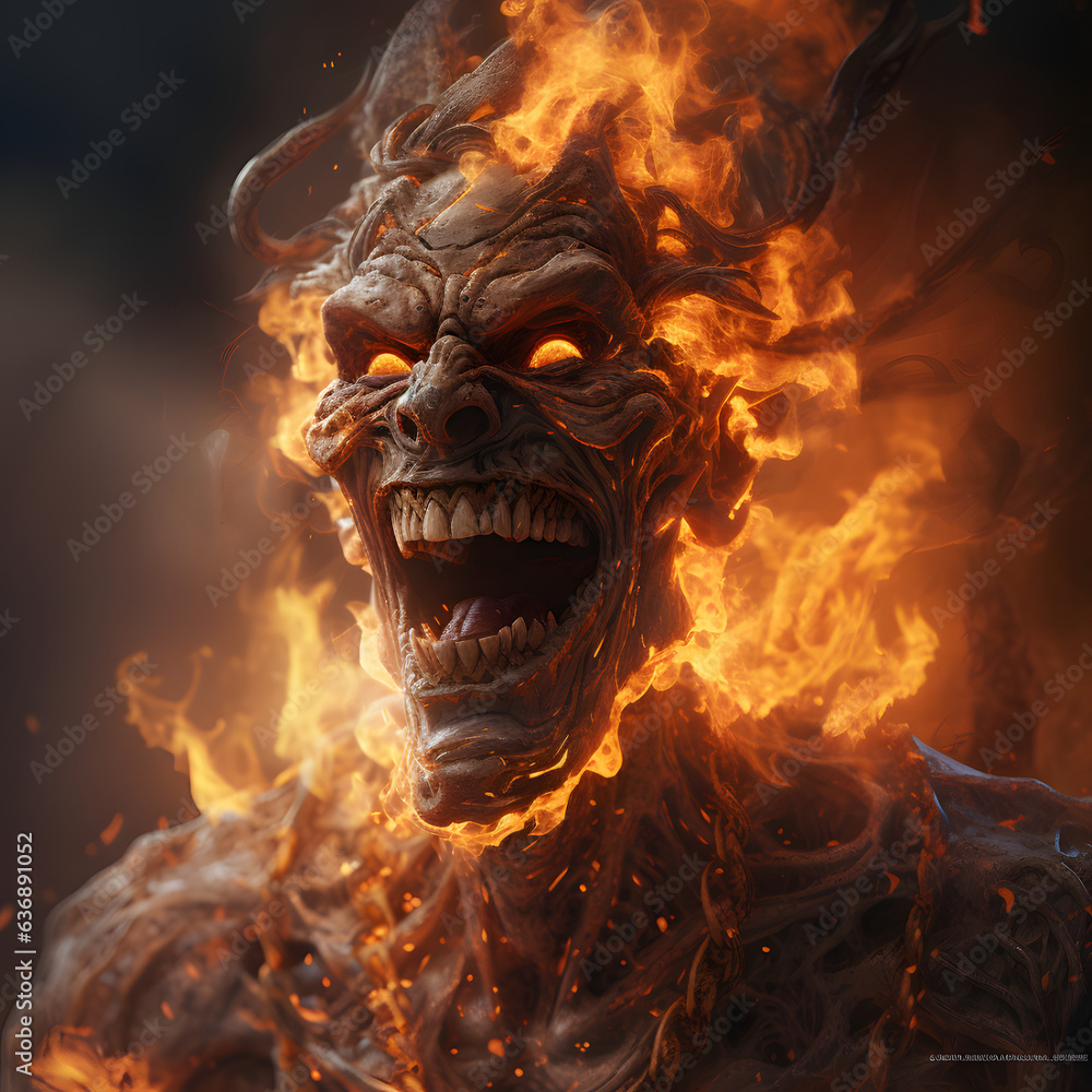 Flame Face Demon Laughing Fantasy Burned Burning Devil Hell Fire Flame Face Demon Laughing Fantasy Burned Burning Devil Hell Fire