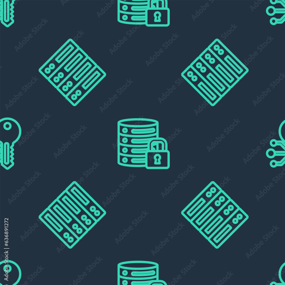 Set line Server security with lock, Server, Data, Web Hosting and Cryptocurrency key on seamless pattern. Vector Set line Server security with lock, Server, Data, Web Hosting and Cryptocurrency key on seamless pattern. Vector