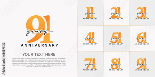 set of anniversary logo with orange number and black handwriting text can be use for celebration