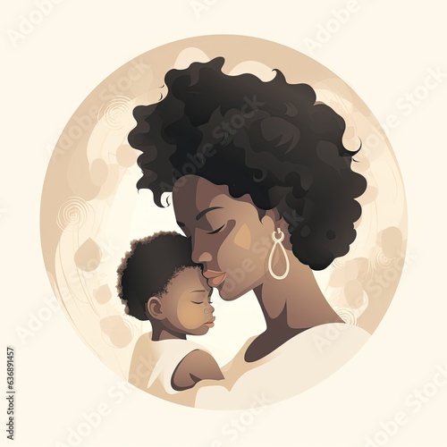 Logo, mother and baby in circle, minimalist style, illustration, flat