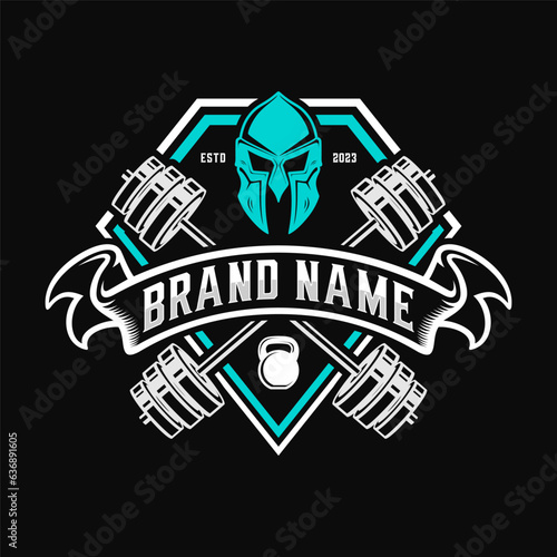 crossfit logo design. barbell and spartan helmet as an icon, perfect for fitness or gym sports