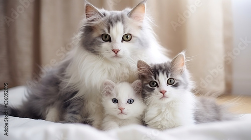 Kittens with mother. Generative Ai