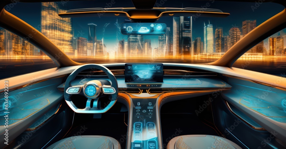 Modern smart car technology intelligent system, Futuristic car concept interior, Futuristic car, Generative AI
