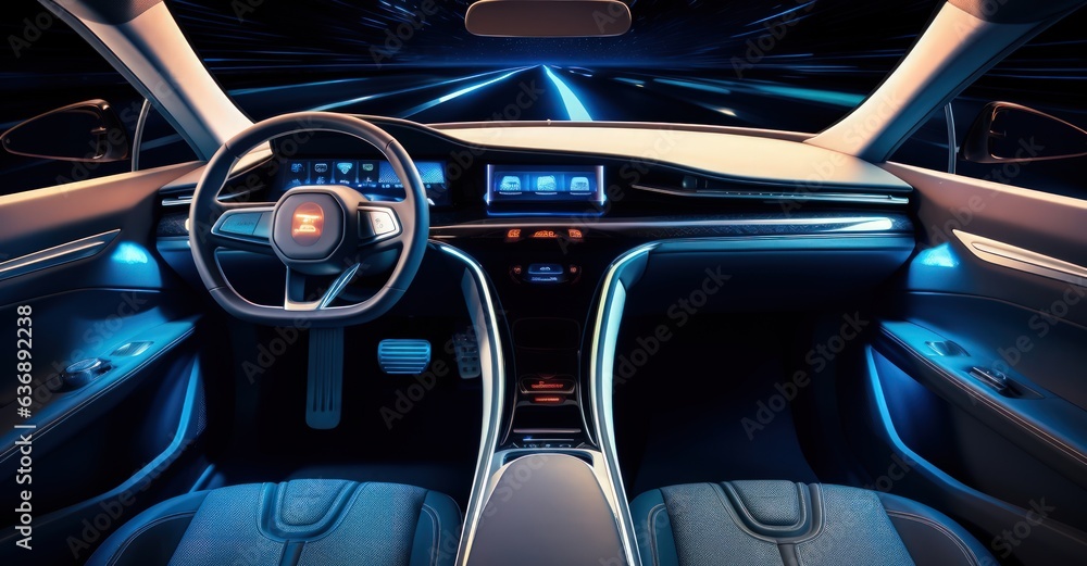 Modern smart car technology intelligent system, Futuristic car concept interior, Futuristic car, Generative AI