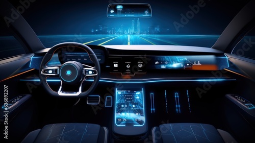 Modern smart car technology intelligent system, Futuristic car concept interior, Futuristic car, Generative AI © Gasi