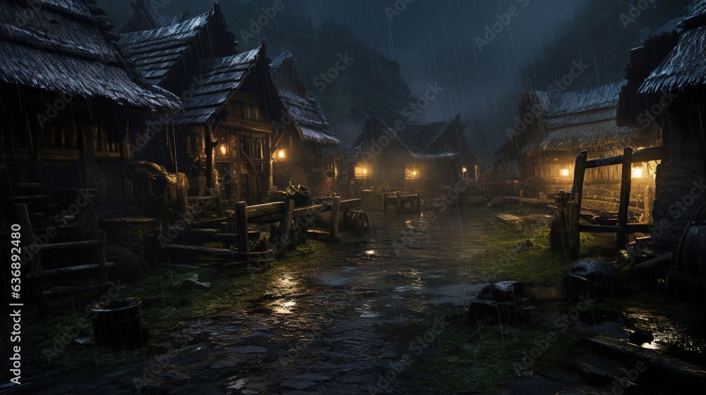 Fototapeta premium The Village at Night.Generative Ai