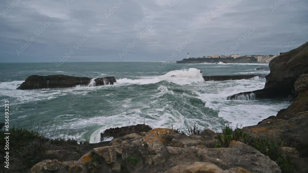 View of waves in the coast at Biarritz View of waves in the coast at Biarritz