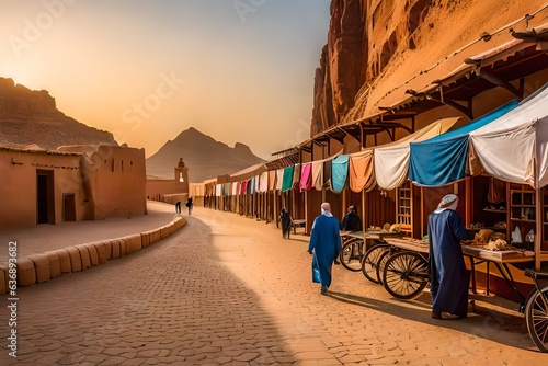 Discover the enchanting Al Ula old town souk market street in the Medina province of Saudi Arabia, where history and commerce intertwine in a mesmerizing tableau. photo