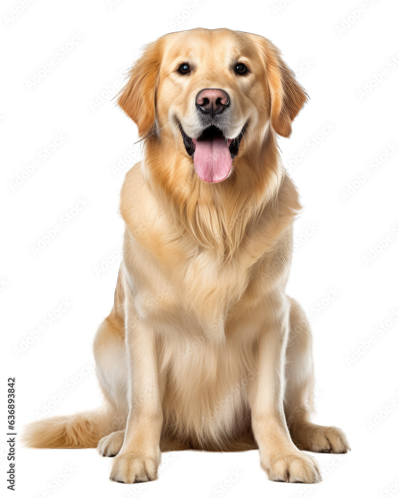 Golden retriever isolated on white transparent background, png, dog