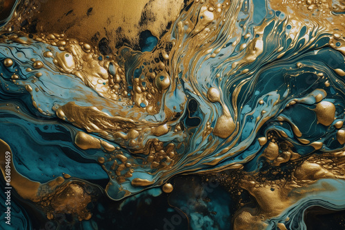 - Ocean Wave liquid, art gold and marble splash ,generative ai