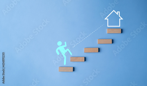 climbing, pursuing, stairs, insurance, protection, assurance, family, health, saving, finance pursuing financial security climbing stairs to insurance and retired plan amidst health care symbolism.