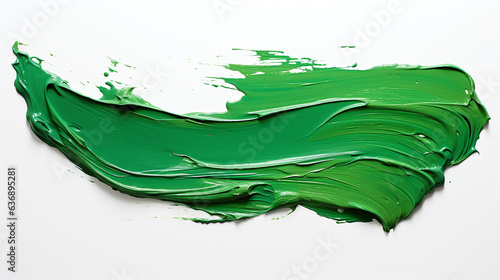Green paint brush stroke isolated on white background.