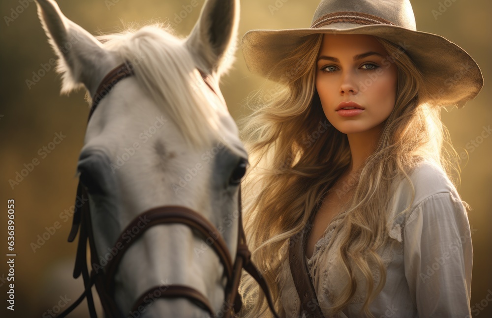 Beautiful sexy cowgirl with a horse