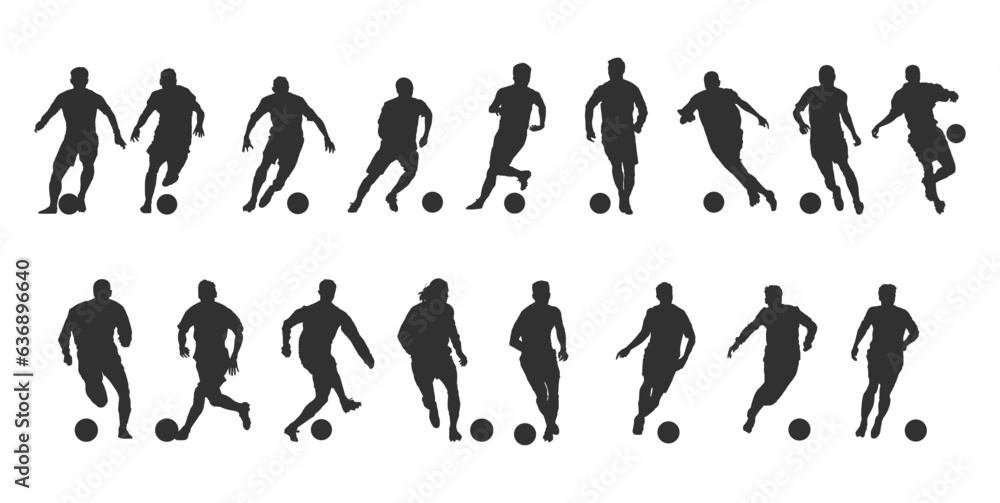 set pack of soccer athlete silhouettes, dribble ball silhouettes. ball players. sports concept vector design set pack of soccer athlete silhouettes, dribble ball silhouettes. ball players. sports concept vector design