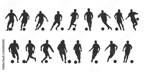 set pack of soccer athlete silhouettes, dribble ball silhouettes. ball players. sports concept vector design