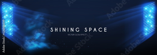 Show light. Colorful stadium spotlights with fay. Transparent light effect. Stadium and sport competition design.