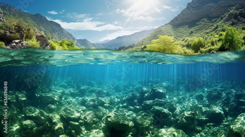 Picturesque panoramic underwater view. AI Generative.