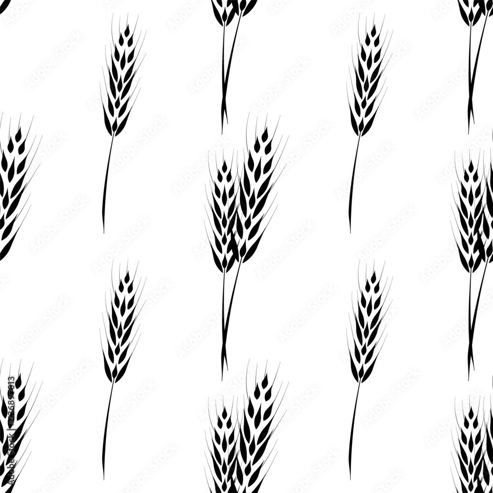 Wheat spikelets, oats. Black silhouette. Seamless background Wheat spikelets, oats. Black silhouette. Seamless background
