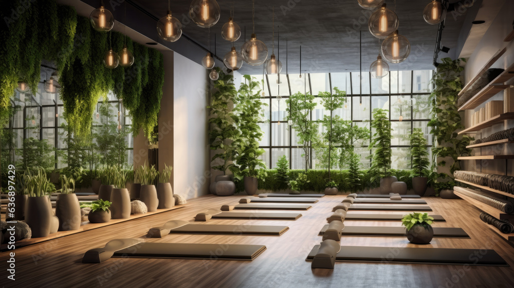Modern Gym with Lush Greenery Modern Gym with Lush Greenery