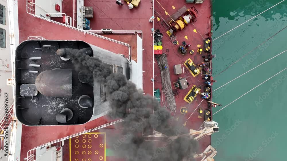 Smoke exhaust gas emissions carbondioxide from cargo lagre ship