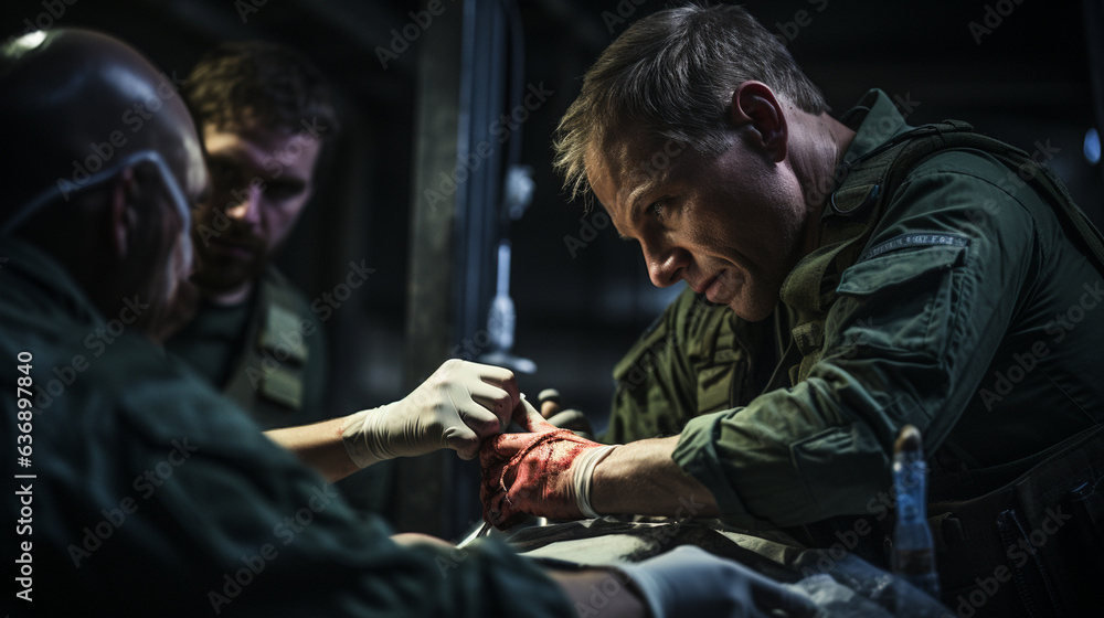 An image of combat medics practicing medical procedures during training, showcasing their dedication to maintaining readiness 