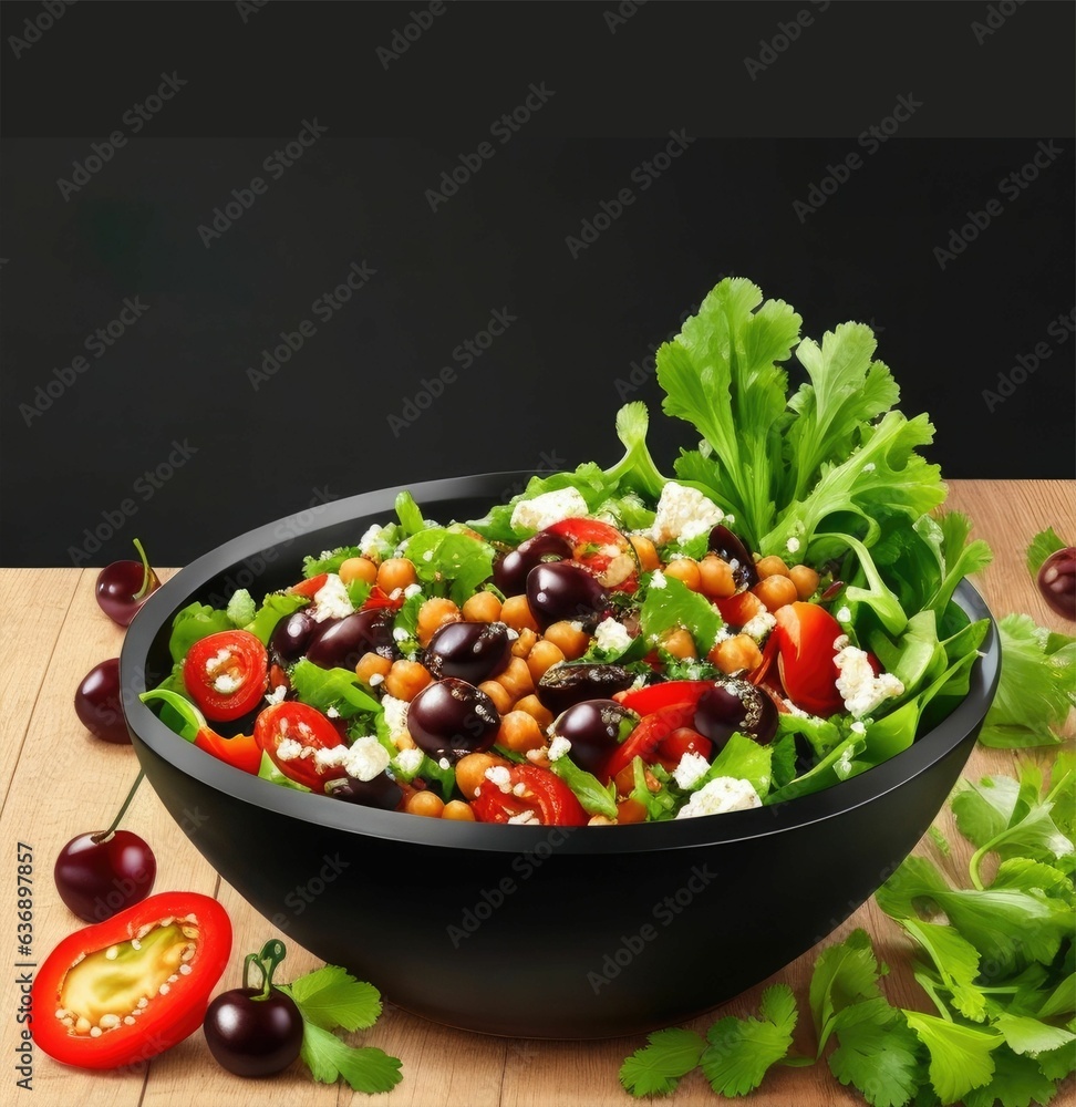 salad plate (on black background) salad plate (on black background)