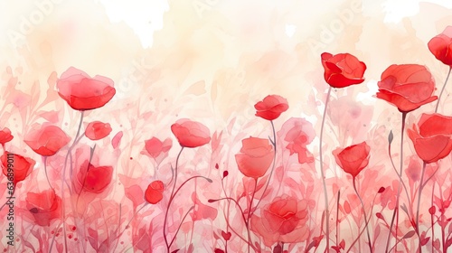 Red roses watercolor on meadow isolated on white backgrounds © Kartika