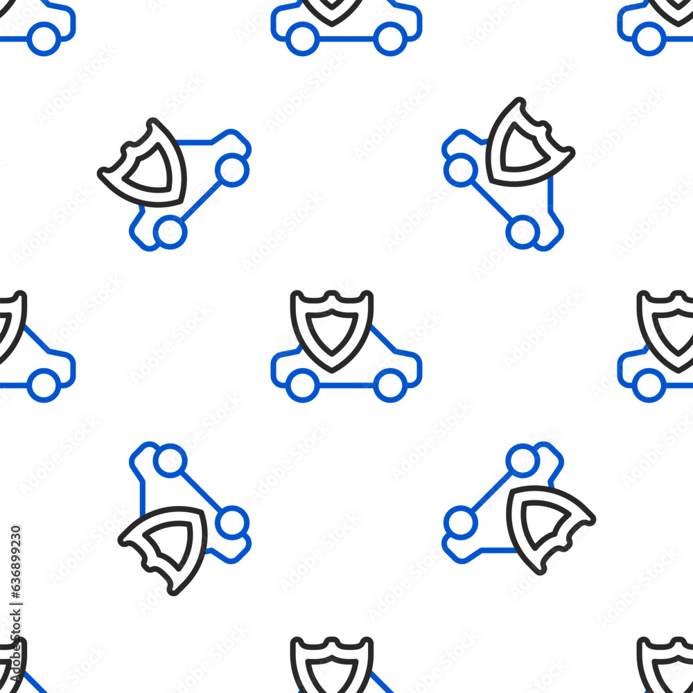 Line Car with shield icon isolated seamless pattern on white background. Insurance concept. Security, safety, protection, protect concept. Colorful outline concept. Vector Line Car with shield icon isolated seamless pattern on white background. Insurance concept. Security, safety, protection, protect concept. Colorful outline concept. Vector