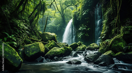 Waterfall in the jungle.Generative Ai