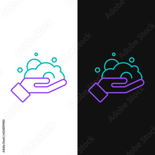 Line Shaving gel foam on hand icon isolated on white and black background. Shaving cream. Colorful outline concept. Vector