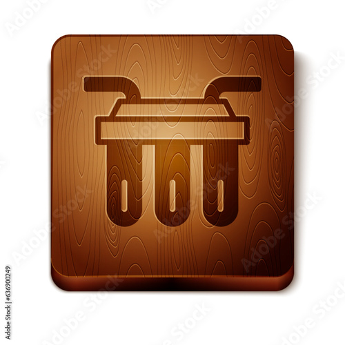 Brown Water filter icon isolated on white background. System for filtration of water. Reverse osmosis system. Wooden square button. Vector