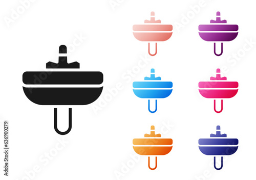 Black Washbasin with water tap icon isolated on white background. Set icons colorful. Vector