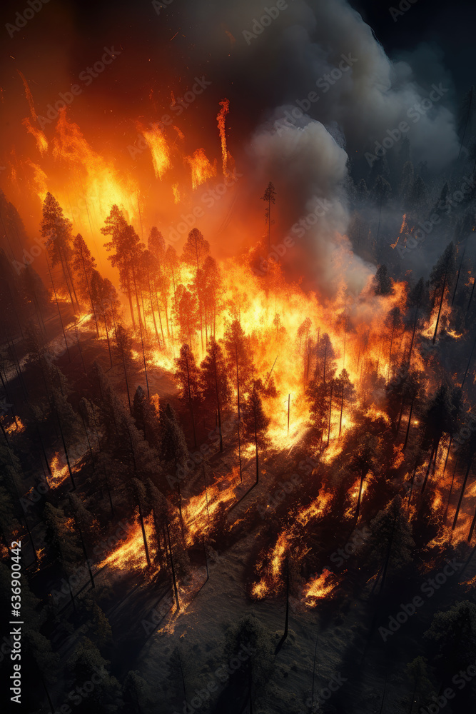 Forest in Fire Abstract Background, Aerial View