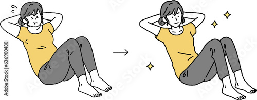 シンプルなタッチ　腹筋でダイエットに成功する女性のイラストレーション