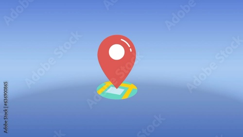 Map marker animation on blue background