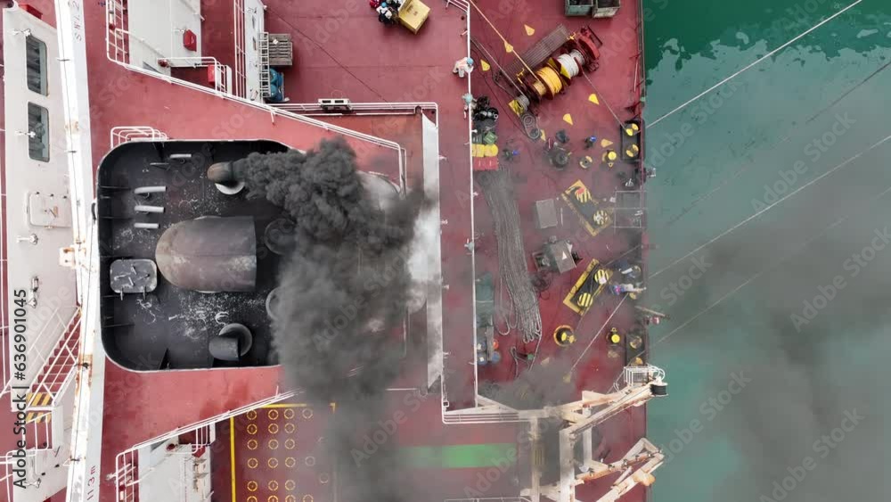 Smoke exhaust gas emissions carbondioxide from cargo lagre ship