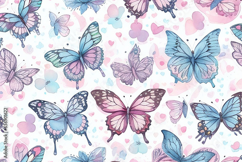 Heart Watercolor butterfly pastel colors vector cartooned