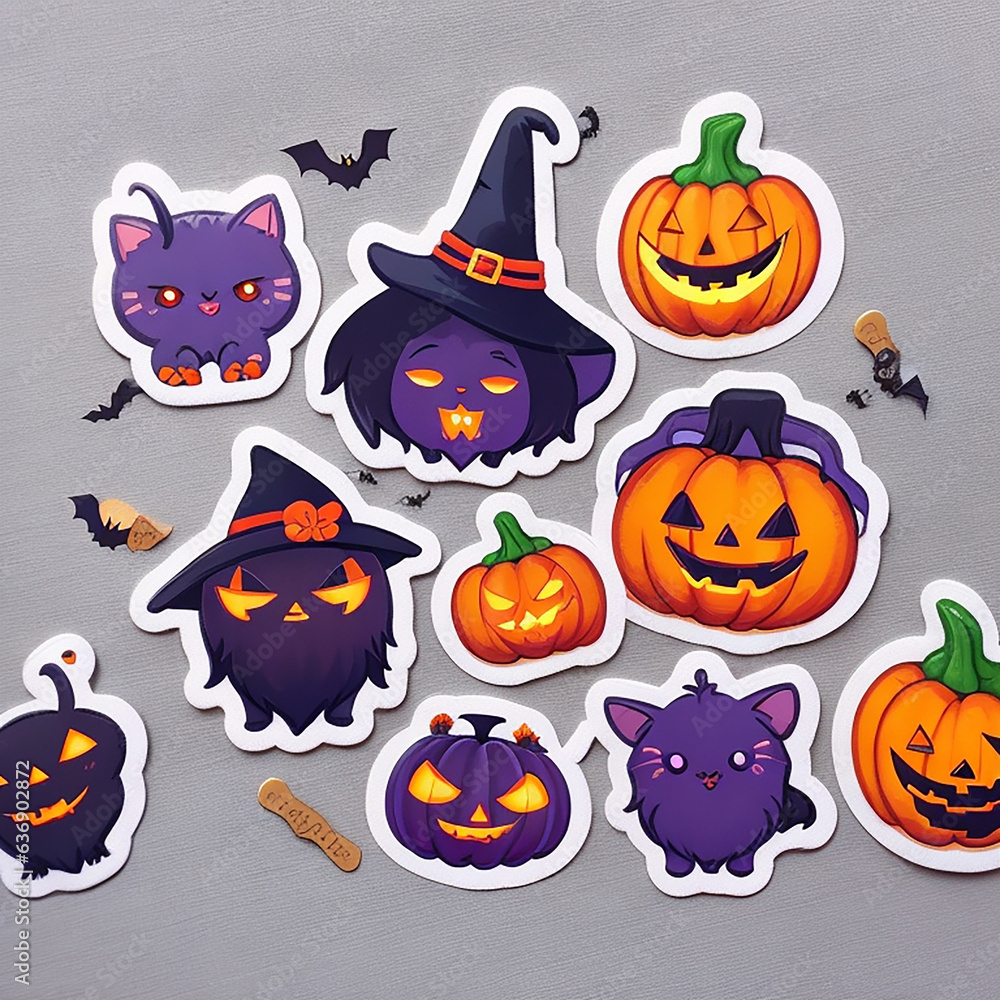 Cute halloween stickers.,generative AI Cute halloween stickers.,generative AI