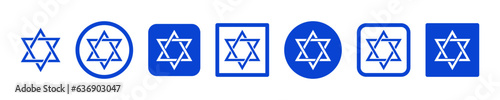 Set of blue star David vector icons. Israel symbol. Hebrew religion sign. Vector 10 Eps.