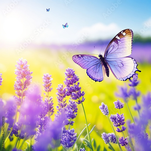Sunny summer nature background with fly butterfly.,generative AI © saranya
