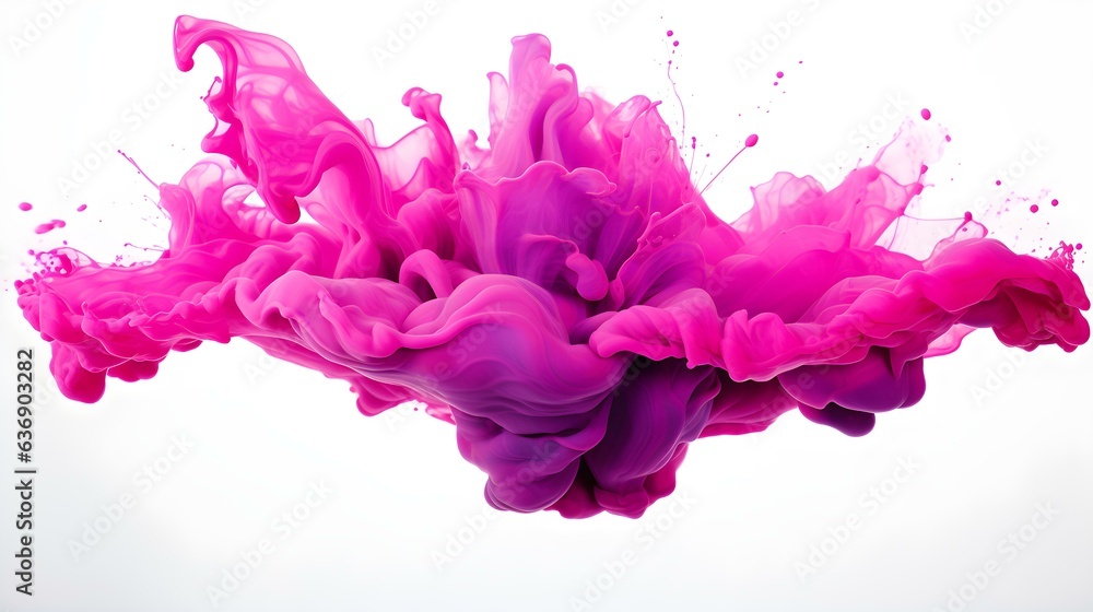 Magenta Color Splash on a white Background. Artistic Color Explosion
