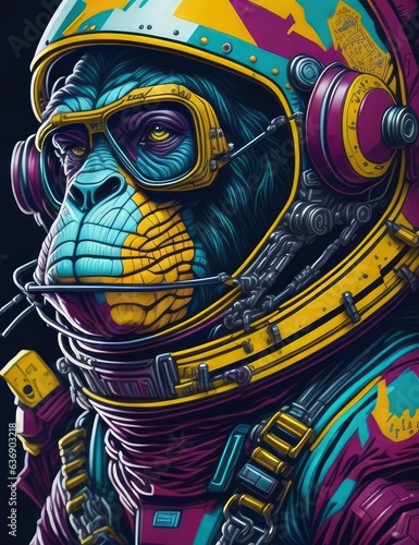Vivid Colors T-Shirt Print Vector Astronaut Monkey