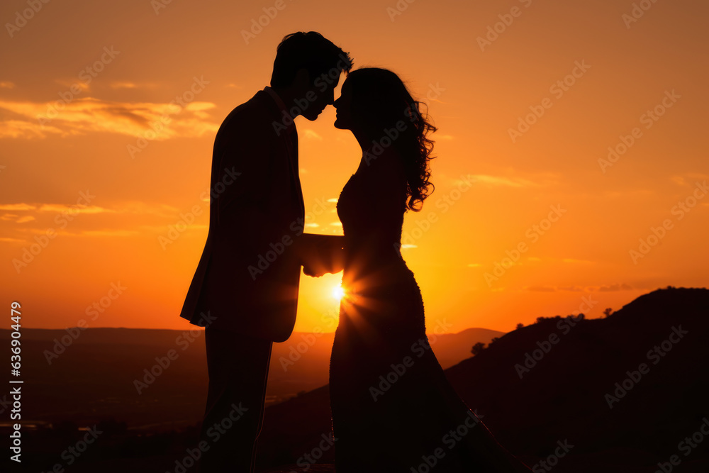  Couple Embracing in Front of a Romantic Sunset