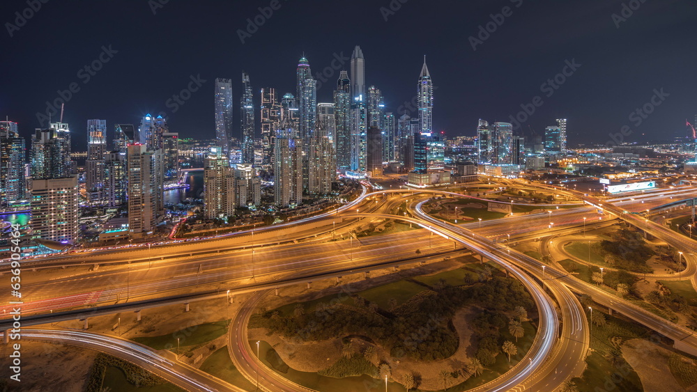 Fototapeta premium Dubai Marina highway intersection spaghetti junction night timelapse