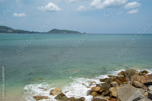 picturesque scenery of seaview from rocky shore