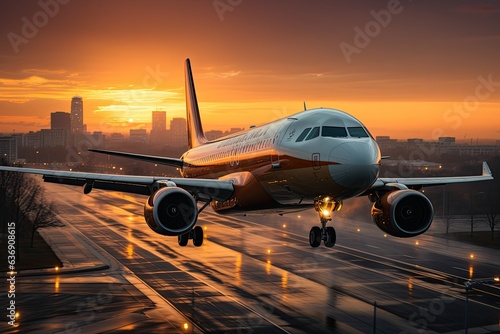passanger plane in sunset light