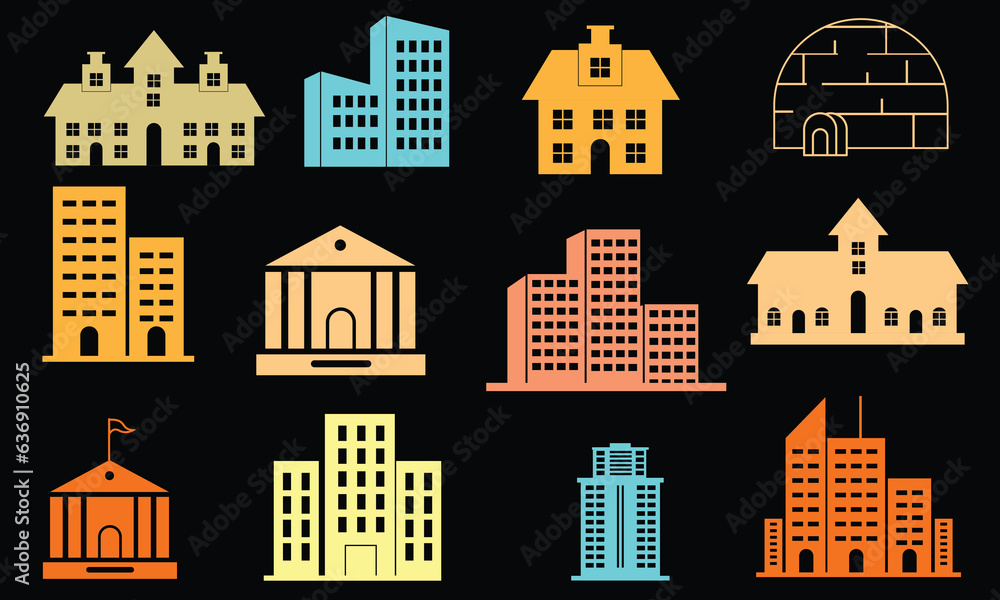 Colorful House icon. Isolated cartoon houses set. Simple suburban houses. Concept of real estate, property and ownership. Simple collection of home icon. Smart Home and more.