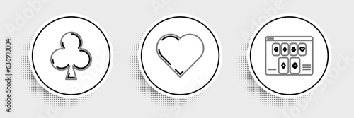 Set line Online poker table game, Playing card with clubs symbol and heart icon. Vector