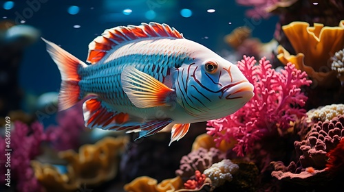 olorful tropical fish swimming in a reef aquarium. Underwater world